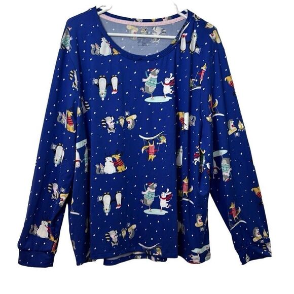 Secret Treasures winter fun print on blue soft pajama top XL - Picture 1 of 11